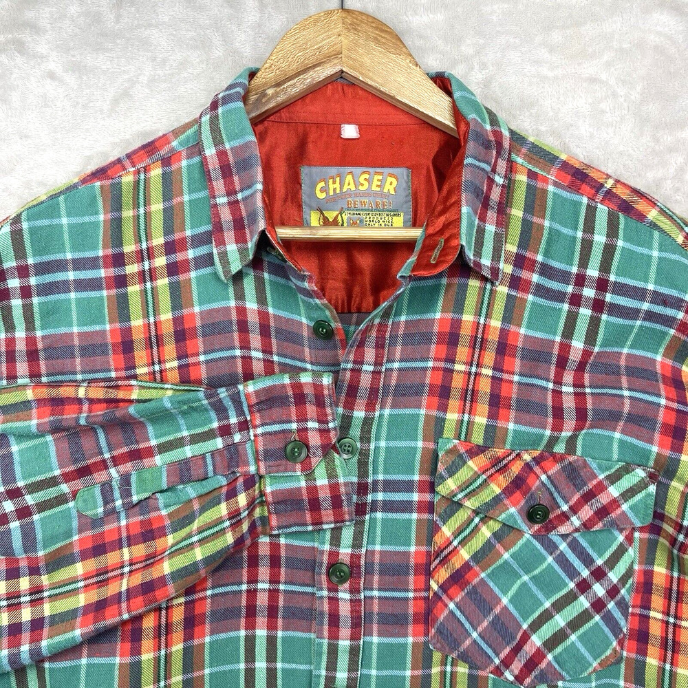Vintage 90s Chaser Green Red Plaid L/S Shirt Men's XL Western Grungecore